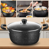 NNEOBA Maifan Stone Non-Stick Soup Pot with Lid Dual-Handle Cookware Black