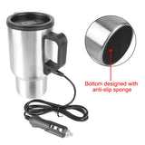 NNEOBA 12V Electric Heating Car Kettle 450mL Stainless Steel Thermal Mug Silver