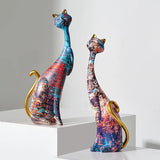 NNEOBA European Style 2pcs Oil Painting Cat Statues Animal Modern Sculpture Room Decoration Accessories Sculptures for Home Design Gift