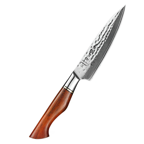 NNEOBA 5-Inch Damascus Utility Knife 73-Layer Powder Steel Brown