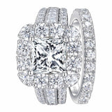 Silver Halo Princess Cut Cubic Zirconia Engagement Ring – Vintage Wedding Ring for Women