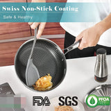NNEOBA 28cm Stainless Steel Honeycomb Nonstick Frying Pan with Lid Silver