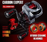 NNEOBA Ultralight Carbon Baitcasting Double Spool Reel Right-Handed Black