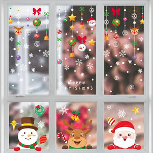 NNEOBA Festive Santa Claus Snowman Elk Window Stickers - Snowflake Electrostatic Wall Decals (1 Set
