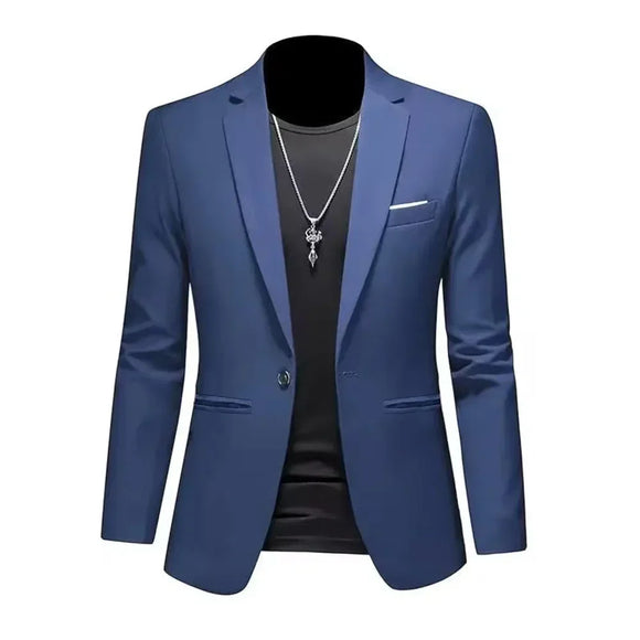 NNEOBA Mens Slim Fit Casual Suit Jacket Single Button (Navy)