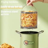 NNEOBA 3L Deep Fryer Pot with Basket Oil Strainer Mini Pasta Pot Green