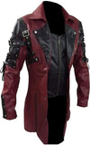 NNEOBA Mens Steampunk Faux Leather Trench Biker Jacket