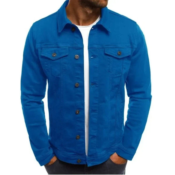 NNEOBA Mens Denim Streetwear Jacket Cotton Casual Slim Fit (Blue)
