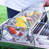 NNEOBA 12-Inch Stainless Steel Rolling BBQ Grill Mesh Rotisserie Roaster Cage Silver
