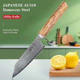 NNEOBA 5-Inch Handmade 67-Layer Damascus Steel Chef Knife AUS-10 Core Brown