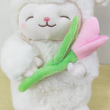 NNEOBA Kawaii White Sheep Lamb Plush with Tulip Flower