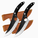 NNEOBA 2pcs Hand-Forged Boning Butcher Knife Set Black