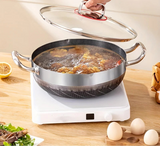 NNEOBA 30cm Stainless Steel Non-Stick Frying Pan with Glass Lid Silver