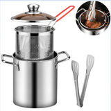 NNEOBA 3PCS Deep Fryer Pot Set 304 Stainless Steel Fry Silver