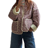 Women's Cropped Floral Quilted Puffer Jacket – Lightweight Winter Coat