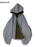 NNEOBA Reversible Plaid-Lined Oversized Hoodie
