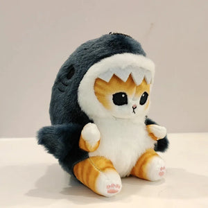 NNEOBA Kawaii Tempura Fried Shrimp Shark Cat Plush Doll Keychain - Blue 13cm