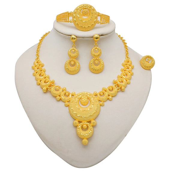 NNEOBA Round Jewelry Set Necklace Bracelet Earrings Ring