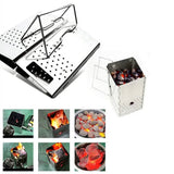 NNEOBA Portable Charcoal Starter & Folding BBQ Grill Stainless Steel Silver