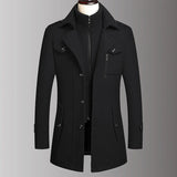 NNEOBA Men's Double Collar Wool Business Coat Winter (Black)