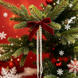 6PCS Pearl Flocking Christmas Bow Ornaments