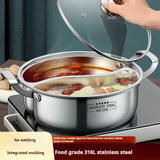 NNEOBA 32cm 316 Stainless Steel Twin Divided Hot Pot Silver