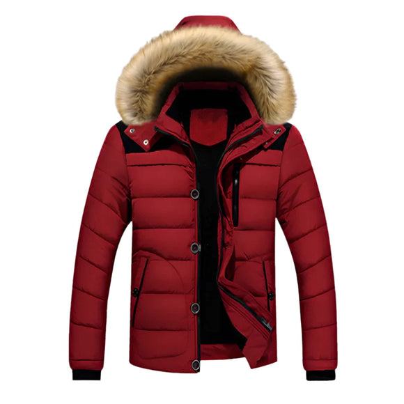 NNEOBA Men's Thick Hooded Winter Parka Jacket Coat (Red)