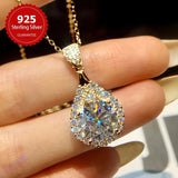 18K White Gold Plated Moissanite Teardrop Necklace – 925 Sterling Silver Pendant