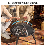 NNEOBA Outdoor Charcoal Fire Pit Portable Iron Fire Bowl with Folding Legs Black