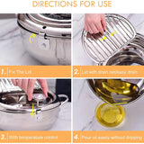 NNEOBA 24cm Deep Frying Pot with Thermometer and Lid Silver