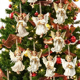 12pcs Wooden Christmas Angel Ornaments Flat 2D Hanging Decor