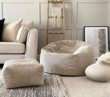 NNEOBA 2-in-1 Bean Bag Chair & Footstool Cover Set Flannel Corduroy No Filler Beige