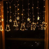 3.5M Warm White LED Tree Deer Bell Christmas Curtain String Lights
