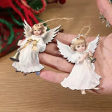 12pcs Wooden Christmas Angel Ornaments Flat 2D Hanging Decor