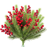 Artificial Pine Branches with Red Berries 10Pcs