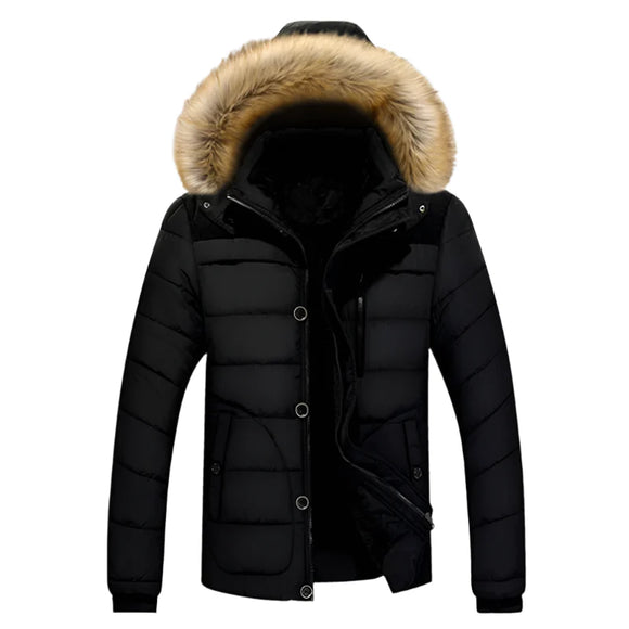 NNEOBA Men's Thick Hooded Winter Parka Jacket Coat (Black)