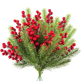 Artificial Pine Branches with Red Berries 10Pcs