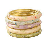 5-Piece Vintage Cloisonné Enamel Flower Bangle Set – Bohemian Women's Fashion Jewelry