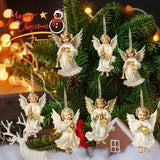 12pcs Wooden Christmas Angel Ornaments Flat 2D Hanging Decor