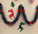 2M Red Christmas Tinsel Garland with LED Lights