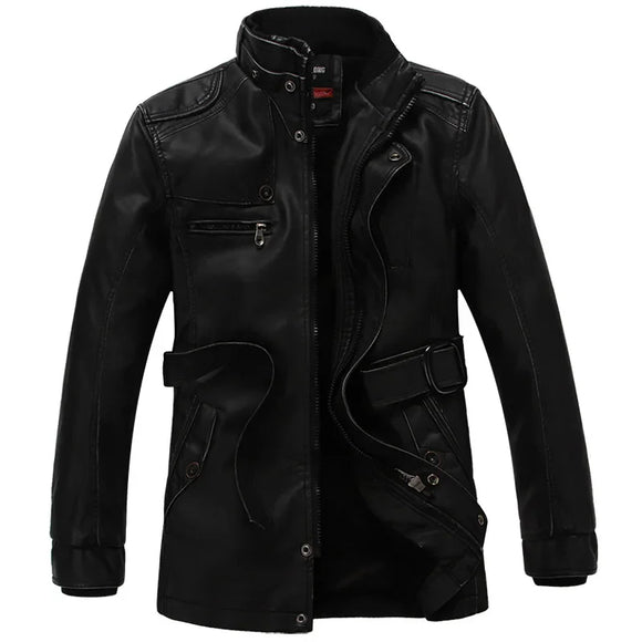 NNEOBA Mens PU Leather Fleece Lined Winter Jacket (Black thin)