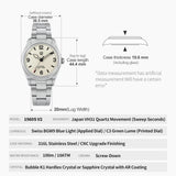 36.5mm Vintage Quartz Watch with Sapphire Crystal & 100M Water Resistance