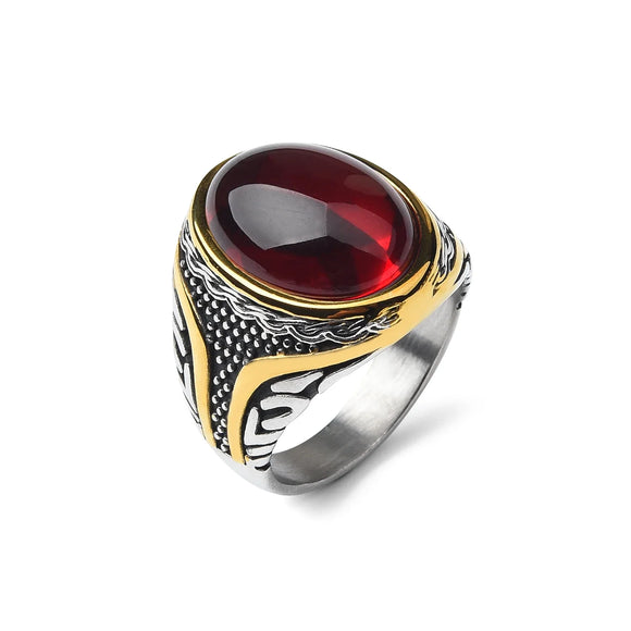 NNEOBA Stainless Steel Gemstone Rings for Men and Women (Red)