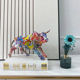 NNEOBA Graffiti Bull Figurine: Artistic Feng Shui Decor for Home and Office