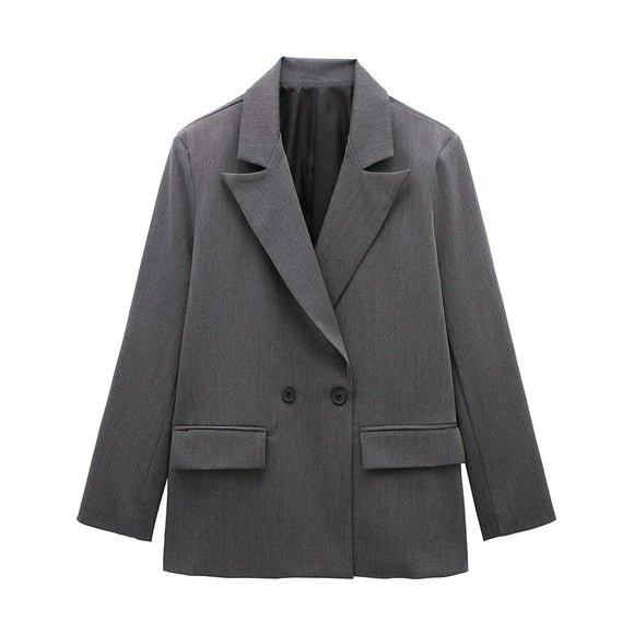 NNEOBA Womens Double Breasted Blazer with Pockets (Grey)