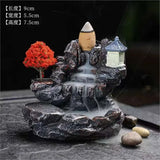 NNEOBA Red Resin Backflow Incense Holder Waterfall Set - Modern Aromatherapy Ornament with Incense Cones