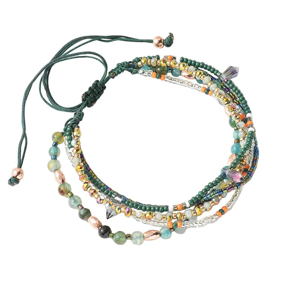 NNEOBA Bracelet with Multi-Layer Bohemia Beads for Women (Green)