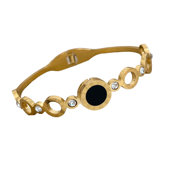 NNEOBA Stylish Black Gold Roman Numerals Stainless Bangles