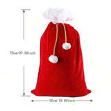 Large Red Velvet Christmas Gift Bag with White Pompom
