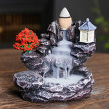 NNEOBA Red Resin Backflow Incense Holder Waterfall Set - Modern Aromatherapy Ornament with Incense Cones
